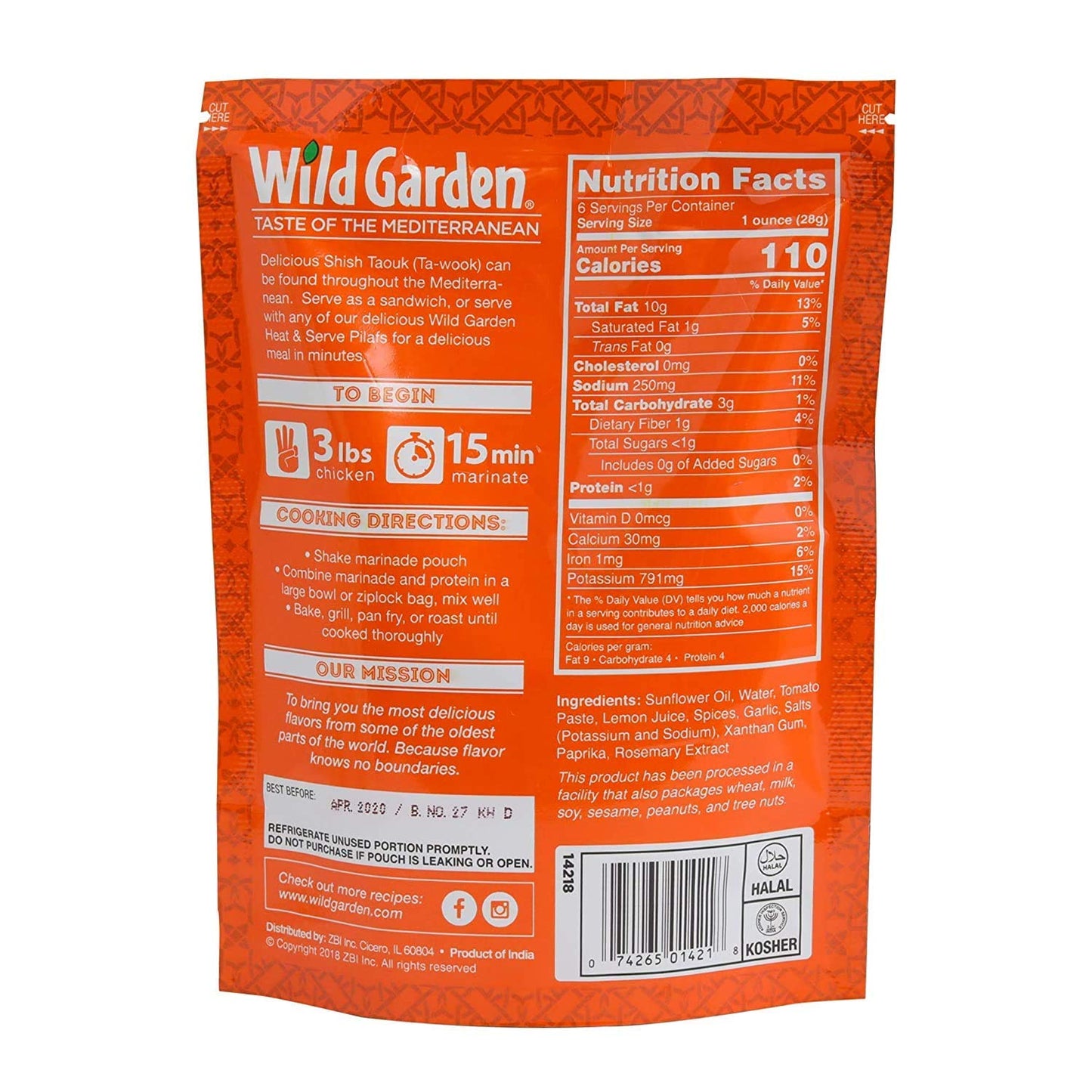 Wild Garden Gourmet Turkish Taouk Marinade, 100% Natural, 6 oz, Pack of 6, No Additives, Perfect for Grilled Chicken