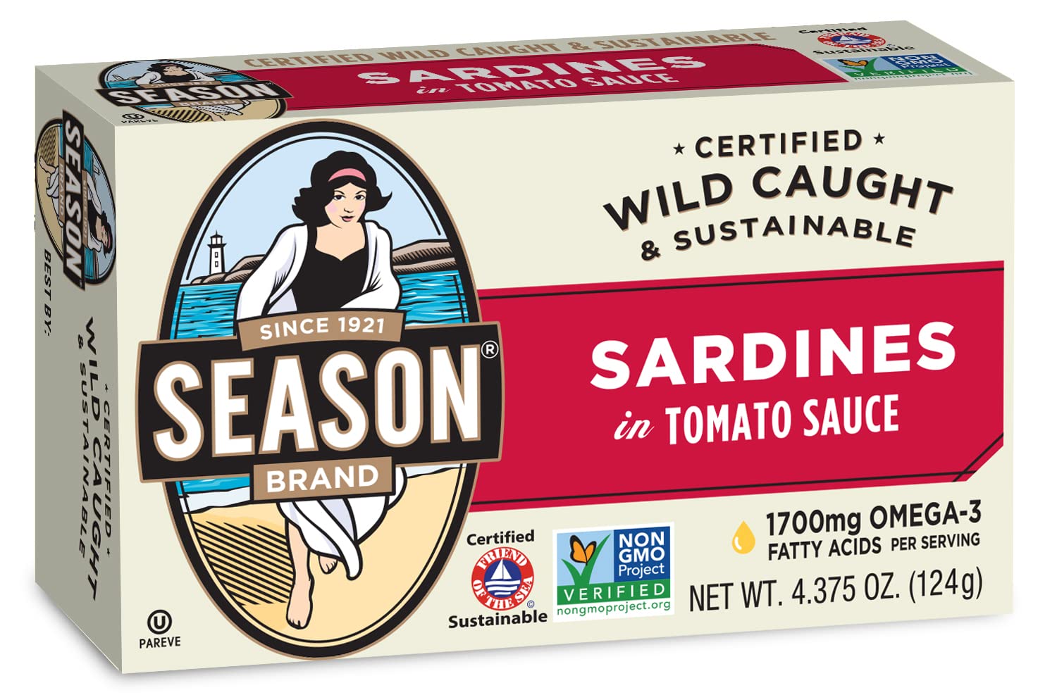 Season Sardines In Tomato Sauce - Wild Caught, 22G Of Protein, Keto Snacks, More Omega 3'S Than Tuna, Kosher, High In Calcium, Canned Sardines - 4.37 Oz Tins, 6-Pack
