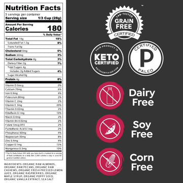 Witzi'S Grain Free Granola, Lemon Raspberry, 5Oz (Pack Of 3), Made With Almonds, Lemons & Raspberries, Vegan, Keto, Gluten Free,