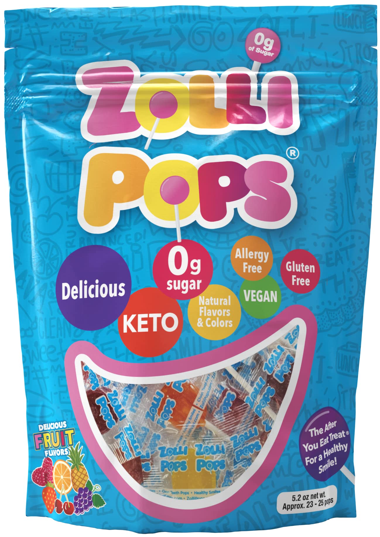 Zollipops Clean Teeth Lollipops, Anti Cavity, Sugar Free Candy for a Healthy Smile Great for Kids, Diabetics and Keto Diet, Natu