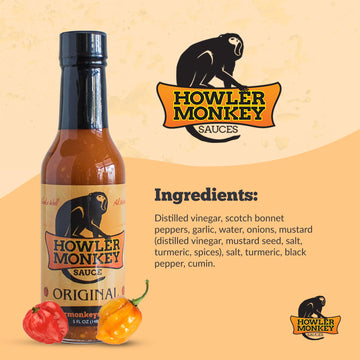 Howler Monkey Sauce Original - Panamanian Style Hot Sauce By Aji Chombo Peppers From The Caribbean - Gluten-Free, No Carbs, Low