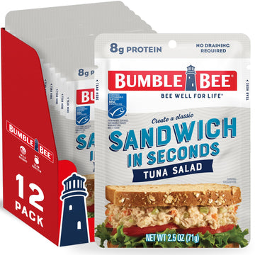 Bumble Bee Sandwich In Seconds Tuna Salad, 2.5 Oz Pouches (Pack Of 12) - Ready To Eat - Wild Caught Tuna Pouch - 8G Protein Per Serving - Gluten Free