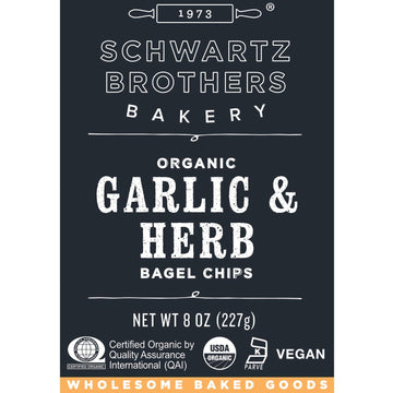 SCHWARTZ BROTHERS BAKERY Bagel Chips, Garlic & Herb, Organic, Vegan, 8oz Container, Pack of 4
