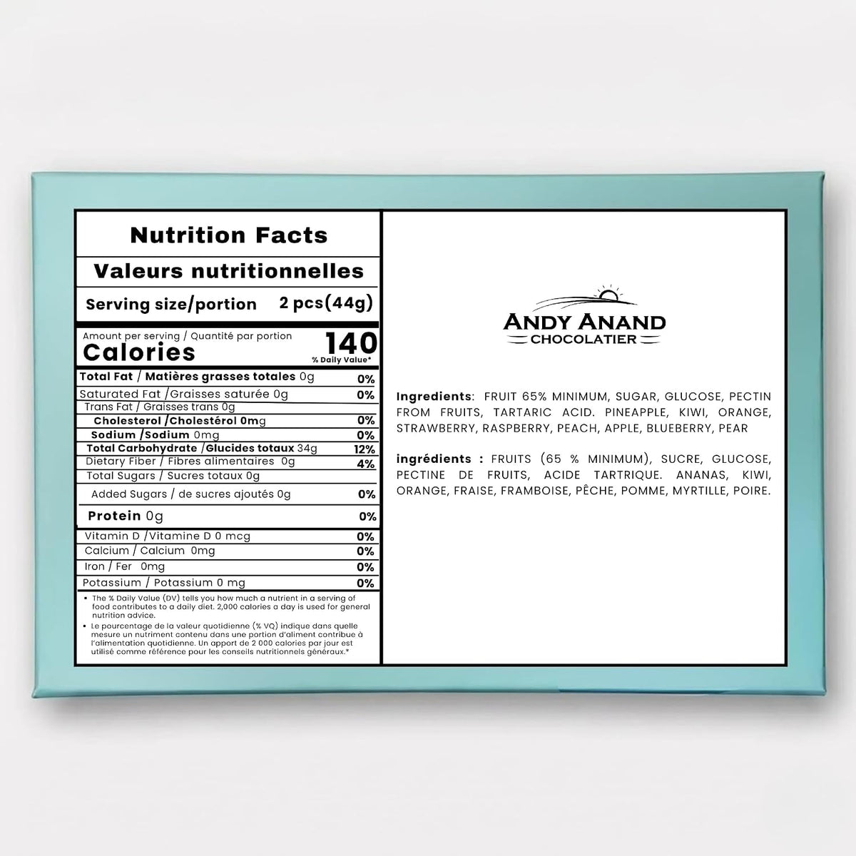 Andy Anand French Pates de Fruits Fruit Jellies, 65% Fruit, 24 pc – Imported French Candy Confection, Natural Fruit Flavors, Gourmet Birthday & Holiday Gift