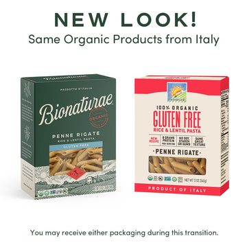 Bionaturae Penne Rigate Pasta Noodles - Gluten Free Pasta Organic, Rice & Lentil Pasta, Kosher Certified, High Protein, Non-GMO
