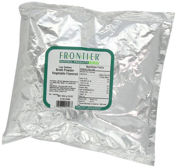 Frontier Co-Op Vegetable Flavored Broth Powder, 1-Pound Bulk, Low Sodium, Onion, Garlic, Carrot, Basil, Turmeric, Celery Seed