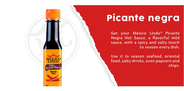 Mexico Lindo Picante Negra Hot Sauce | Light & Spicy | 8,400 Scoville Level | Great With Asian Food, Seafood & Meat | 5 Fl Oz Bottle (Pack Of 6)