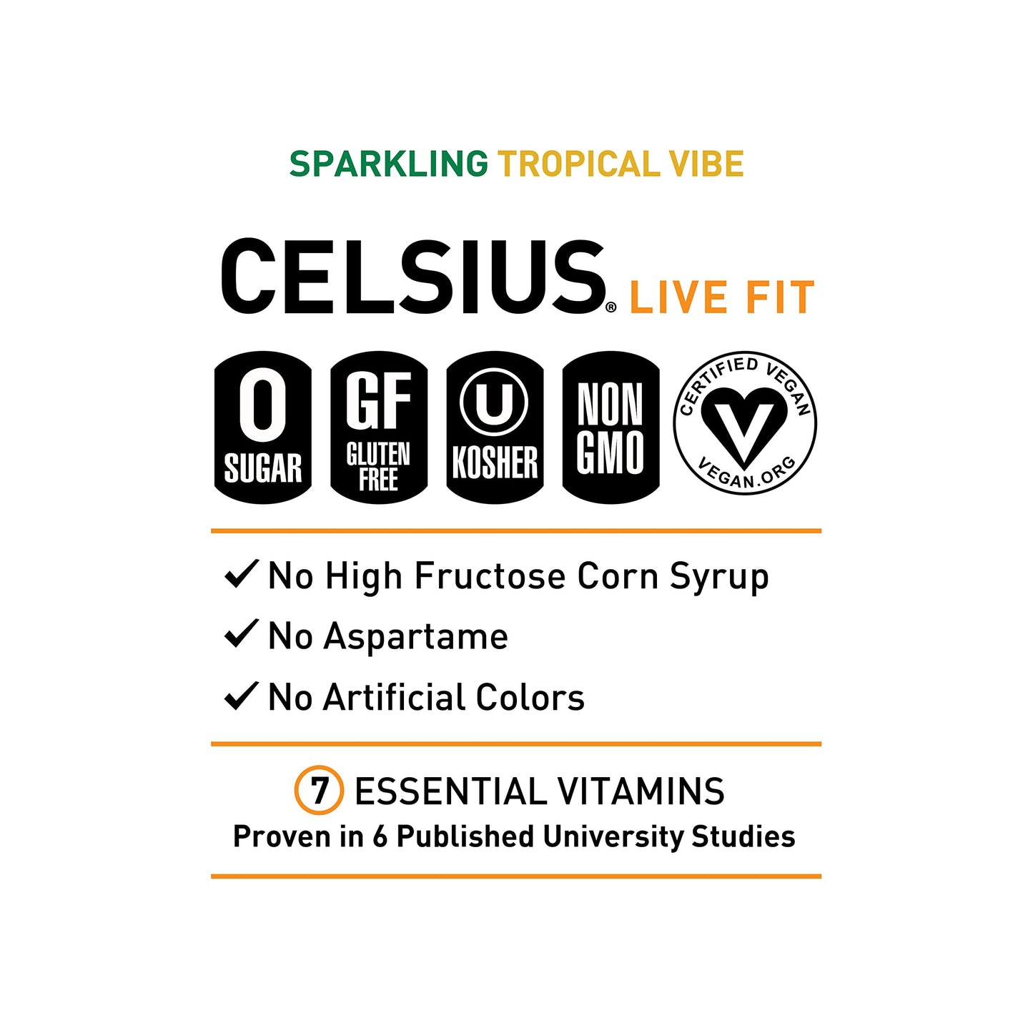 CELSIUS Sparkling Tropical Vibe Energy Drink, 12 Fl Oz, Pack of 24, Model FGSS6431
