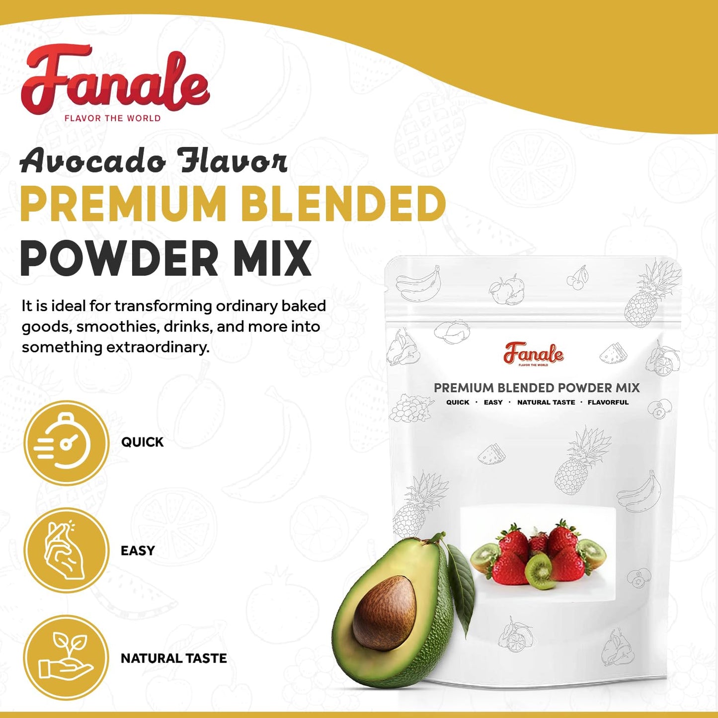Fanale Premium Avocado Bubble Tea Flavoring Powder | Perfect For Baking, Smoothies, Desserts And Drinks | Instant Flavoring Powd