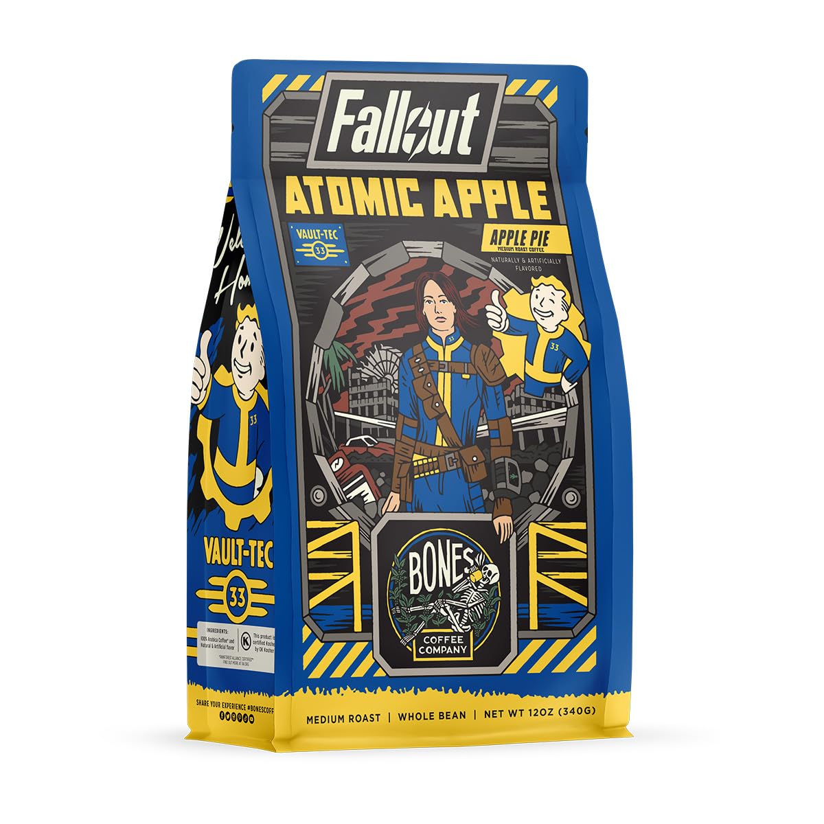 Bones Coffee Company Atomic Apple, Apple Pie Flavor Whole Coffee Beans, Low Acid Flavored Coffee, Made With Arabica Coffee Beans