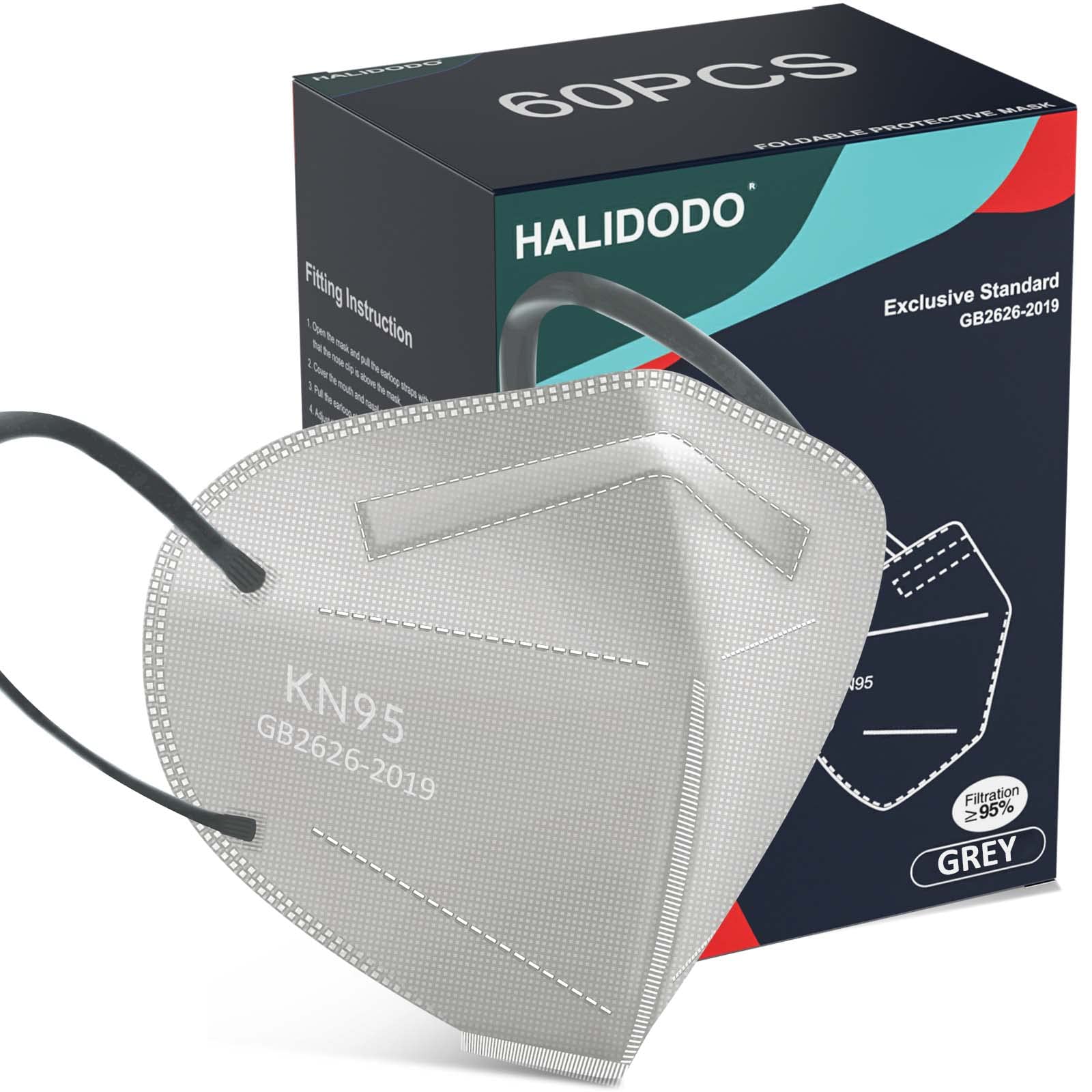 Halidodo Kn95 Face Mask, 5-Ply Breathable Comfortable Safety Mask (Grey)