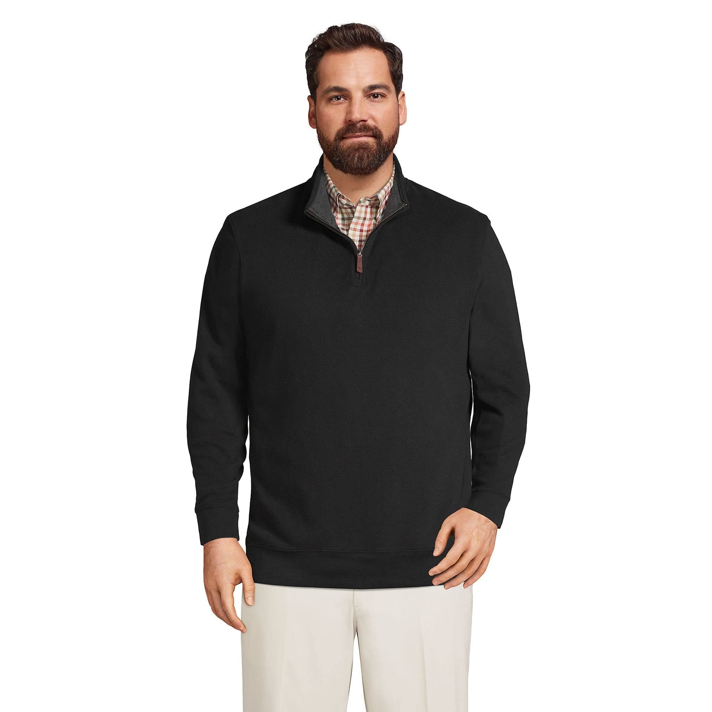 Lands End Mens Bedford Rib Quarter Zip Sweater Black Regular X-Large