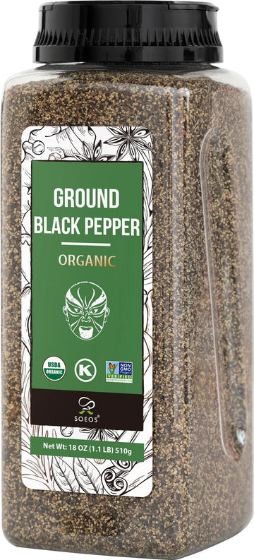 Soeos Ground Black Pepper, Non-Gmo, Freshly Peppercorn Powder Bulk, Packed To Keep Peppers Fresh, Ready To Use Peppercorns For Refill, 18 Oz (510G), Organic
