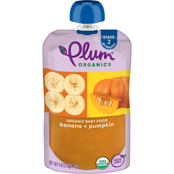 Plum Organics Stage 2 Organic Organic Fruit And Vegetable Baby Food Pouch - Banana And Pumpkin, 3.5 Ounce (Pack Of 12)