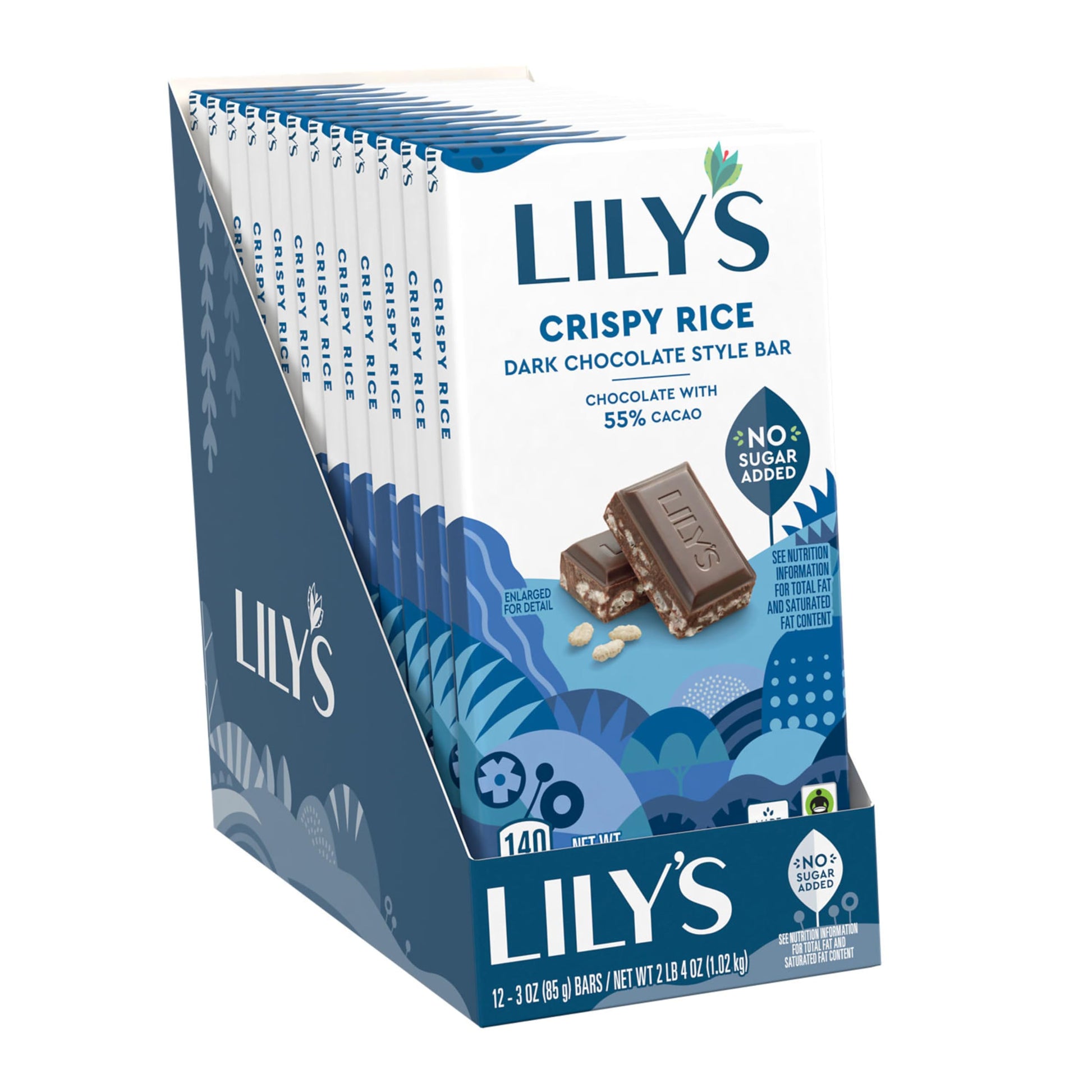 LILYS Crispy Rice Dark Chocolate Style No Sugar Added, Sweets Bars, 3 oz (12 Count)