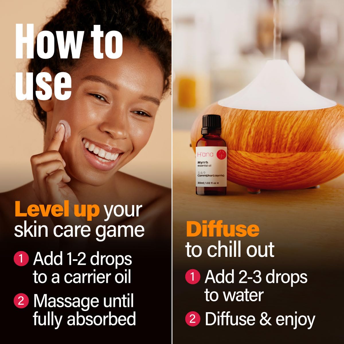 Hana Myrrh Essential Oil For Skin (1 Fl Oz) - 100% Pure Therapeutic Grade Myrrh Oil Essential Oils For Diffuser, Skin, Hair, Can