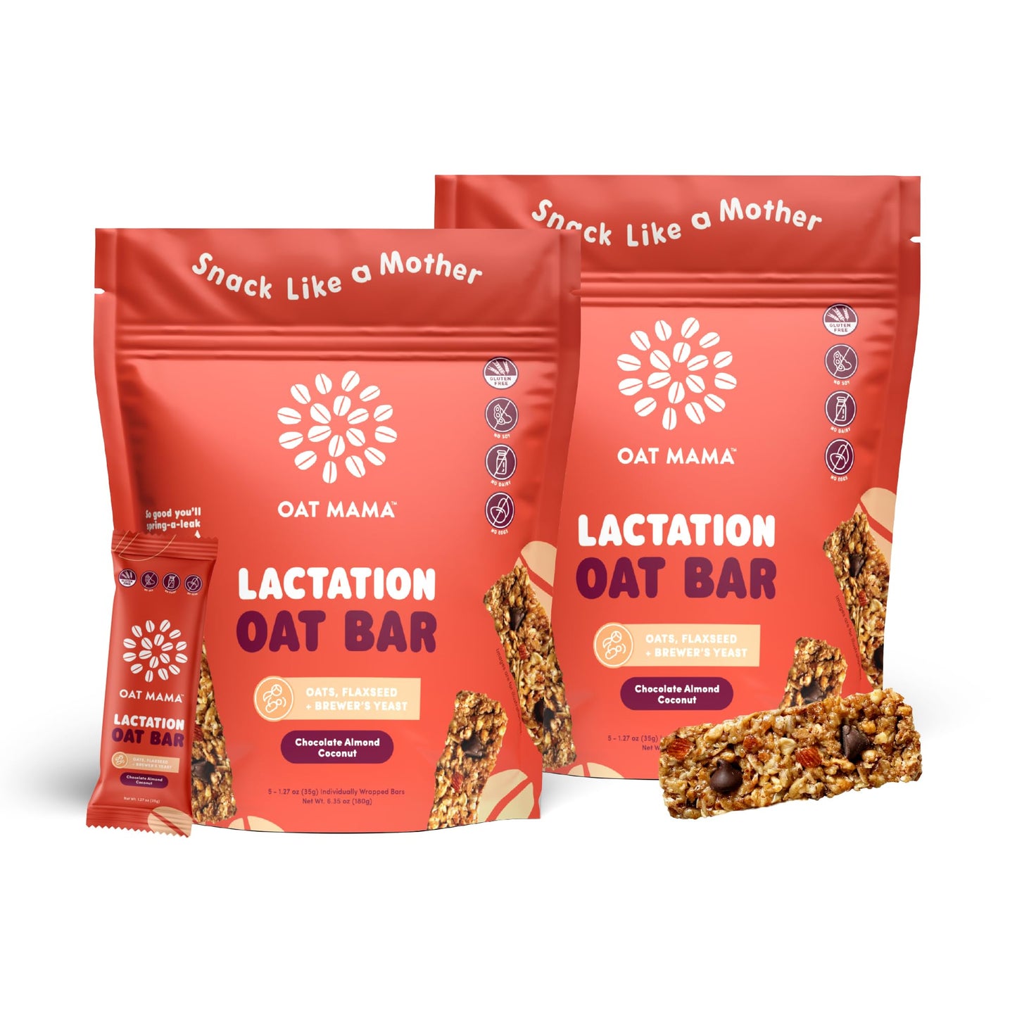 Oat Mama Chocolate Almond Coconut Lactation Bars | Essential Breastfeeding Snacks With Oats Flaxseed & Beverage Makers Yeast | Milkflow Lactation Support For Nursing Moms - 10 Count