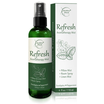 Refresh Aromatherapy Room Spray & Pillow Mist. Peppermint & Eucalyptus Essential Oil Spray, Linen Mist, Natural Car Air Freshene