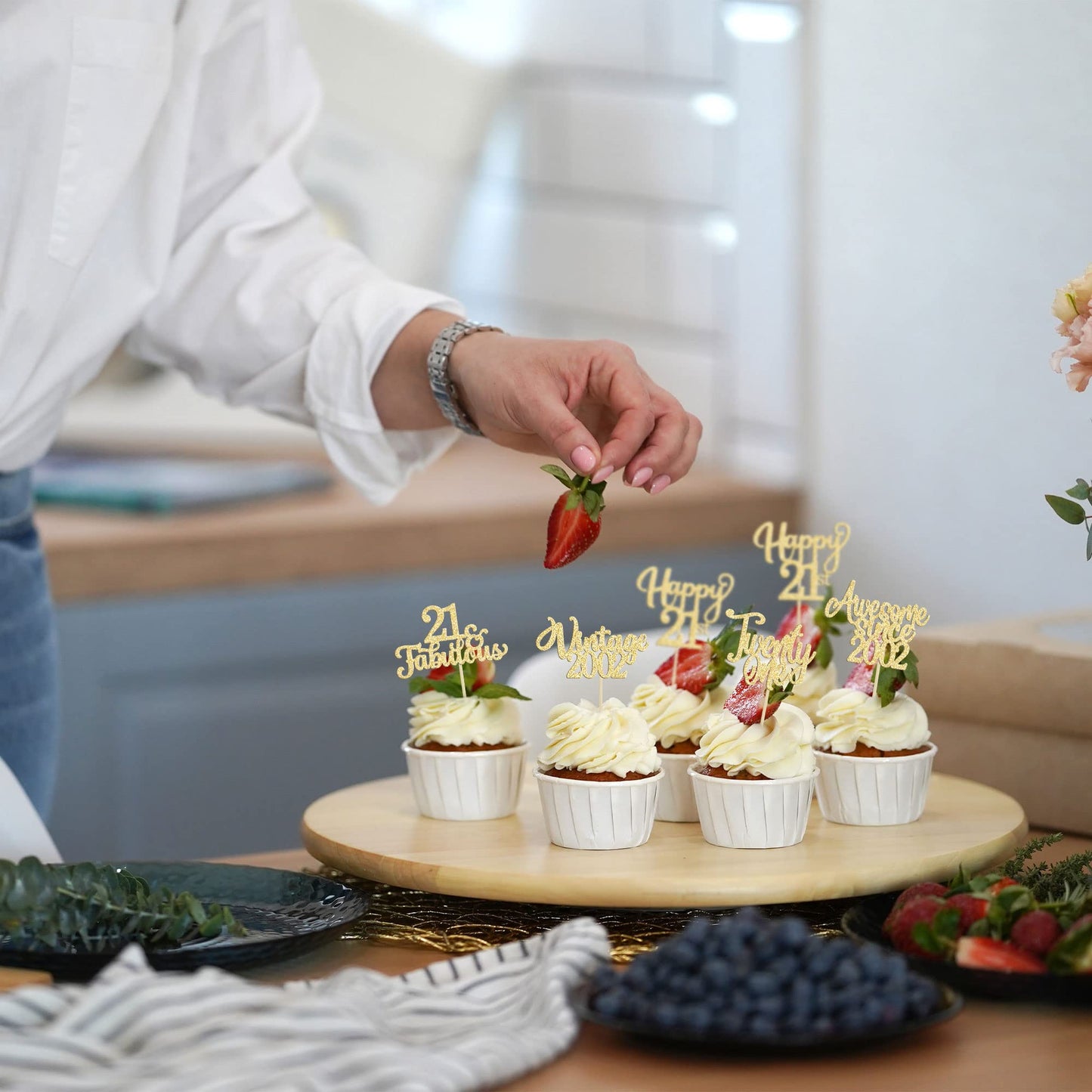 30Pcs Vintage 2002 Cupcake Toppers Glitter Twenty-one Happy 21st Birthday 21 Fabulous Cupcake Picks Awesome Since 2002 Cake Deco