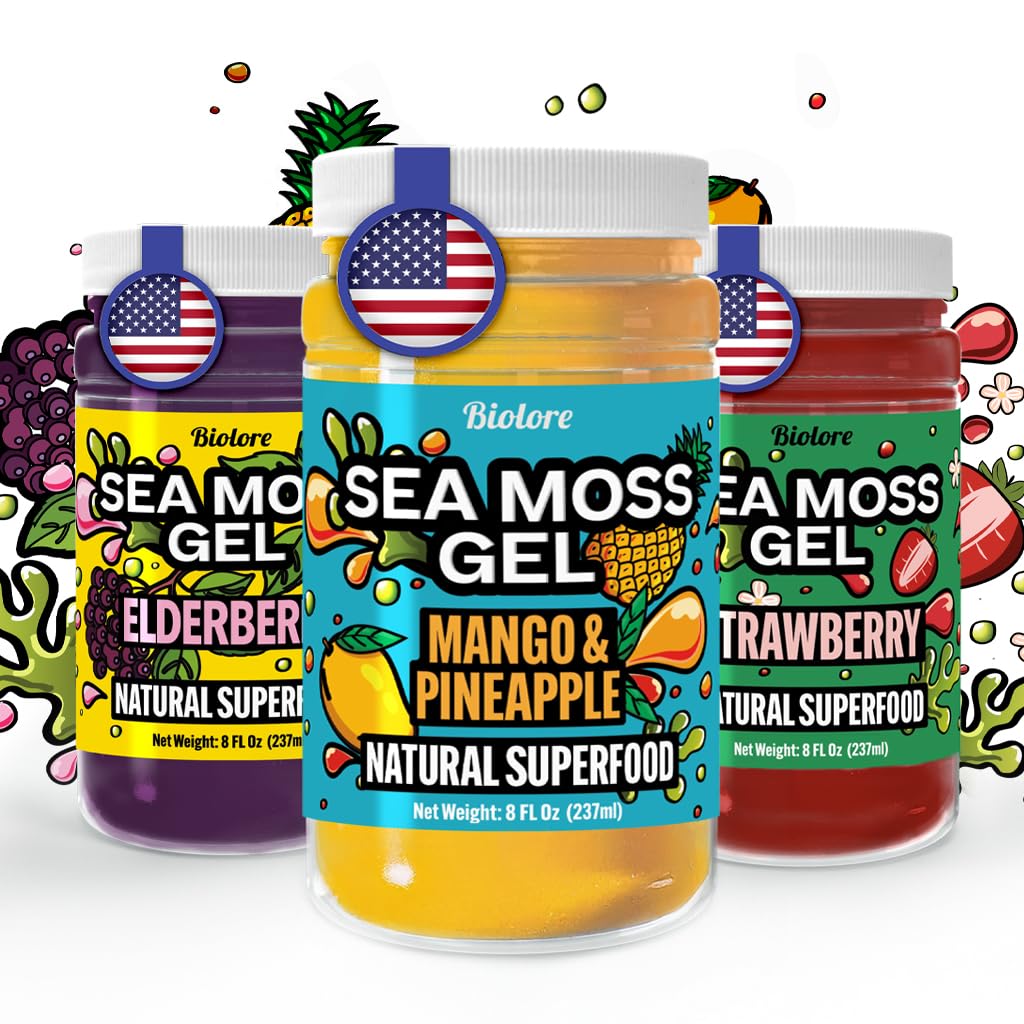 Biolore Sea Moss Gel - Wildcrafted Irish Sea Moss, Made in USA - Superfood with Essential Vitamins, Trace Minerals - Mango Pinea