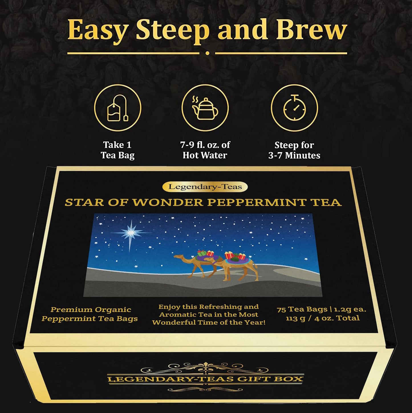 Legendary-Teas Star Of Wonder Peppermint Pyramid Tea Bags 75 Pack Sealed In Foil Pouches (Pure Peppermint Tea, 75 Pack Box)