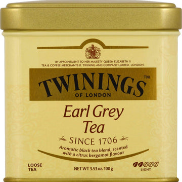 Twinings Earl Grey Loose Black Tea Tin, 3.53 Ounce Tin (Pack Of 1), Flavoured With Citrus And Bergamot, Caffeinated, Enjoy Hot Or Iced