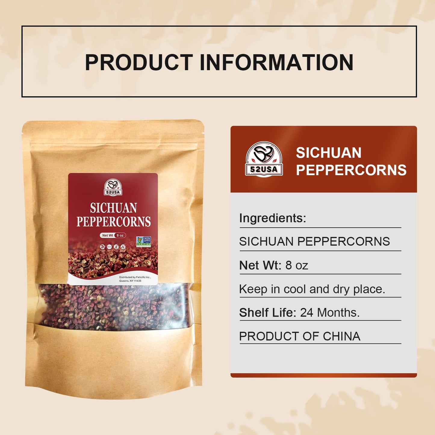 52USA Szechuan Peppercorns, Authentic Sichuan Peppercorns 8OZ, Mala Pepper, Unique Numbing, Essential for Mapo Tofu, Kung Pao Ch