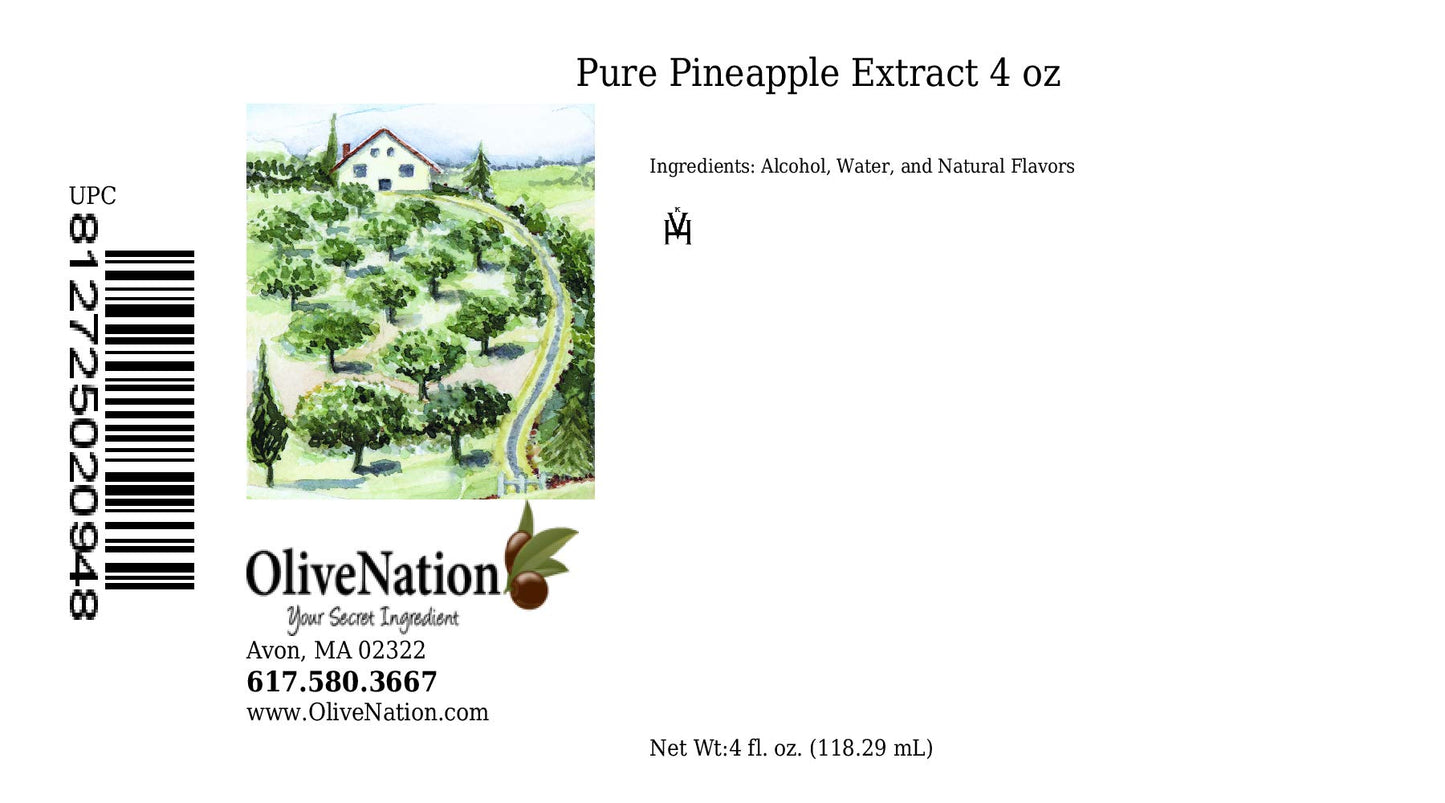 OLIVENATION Pineapple Flavor Extract - Gluten Free, Sugar Free - 4 Fl Oz