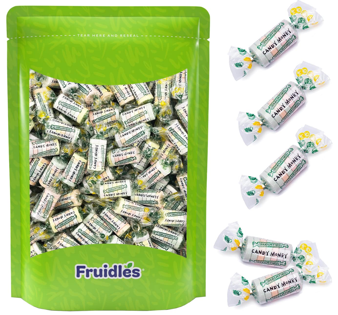 Fruidles Smarties Hard Candy, Assorted Flavors, Individually Wrapped (1 Pound, Money Candy Roll)