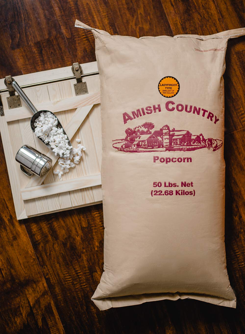 Amish Country Popcorn | 50 Lb Bag Ladyfinger Kernels | Old Fashioned, Non-GMO and Gluten Free (50lb Bag)