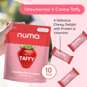 Numa Taffy Candy - Strawberries and Creme Made w Real & Simple Ingredients - Low Sugar, High Protein, Low Calorie, All Natural,