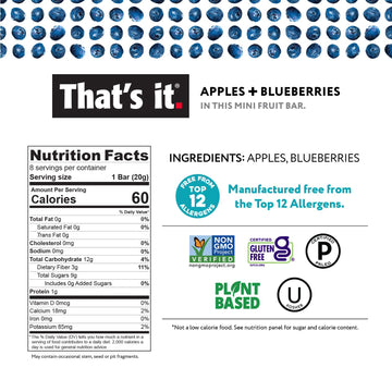 Thats it. Mini Fruit Bars (Variety 24 Pack) No Sugar Added, Plant-Based, Vegan & Gluten Free, Breakfast Bar, Paleo, for Childre