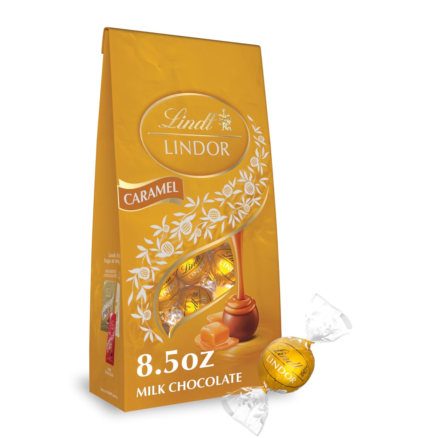 Lindt Lindor Caramel Milk Chocolate Truffles Milk Chocolate Candy With Smooth Melting Truffle Center Great For Gifting 8.5 Oz. Bag (6 Pack)