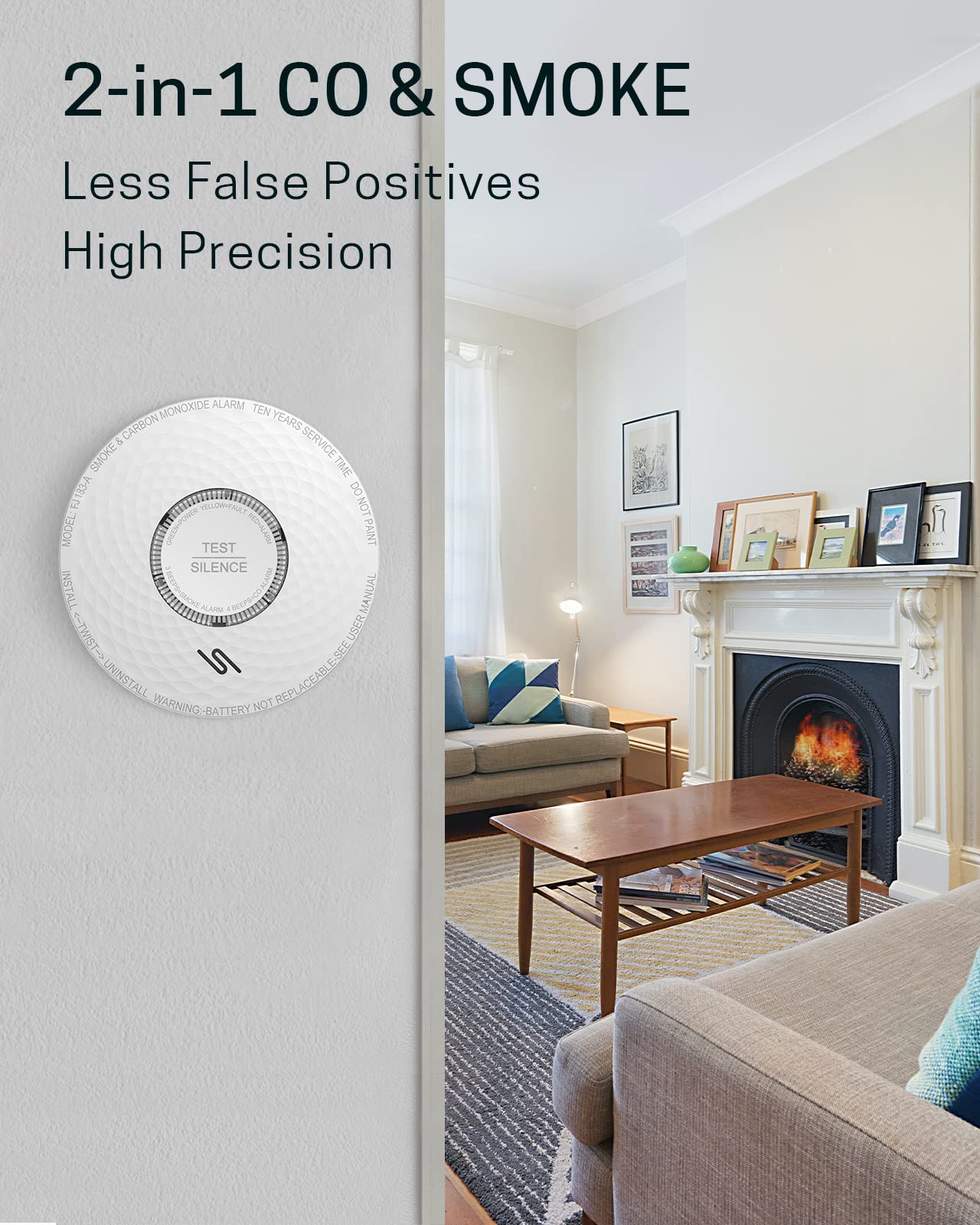 Ecoey 10-Year Smoke And Carbon Monoxide Detector, Dual Sensor Smoke Co Alarm With Built-In Battery And Silence Function,Fj183-A,