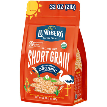 Lundberg Short Grain Brown Rice, Regenerative Organic Certified – Slightly Nutty, Sticky Rice Responsibly Grown In California, 32 Oz