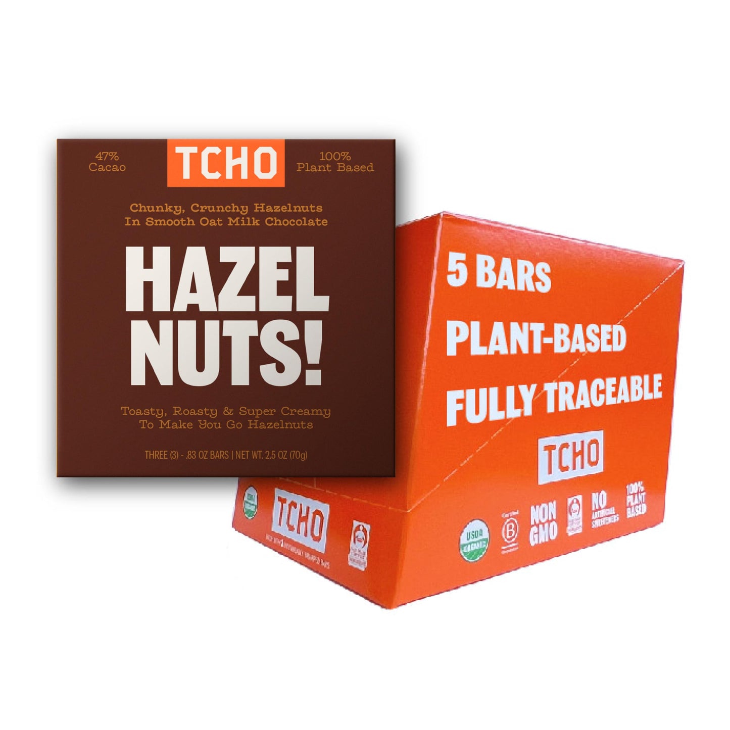 TCHO Organic Hazel Nuts Milk Chocolate Bars - Vegan, Non-GMO Treat w/Toasted Hazelnuts - 100% Plant-Based, No Artificial Ingredi