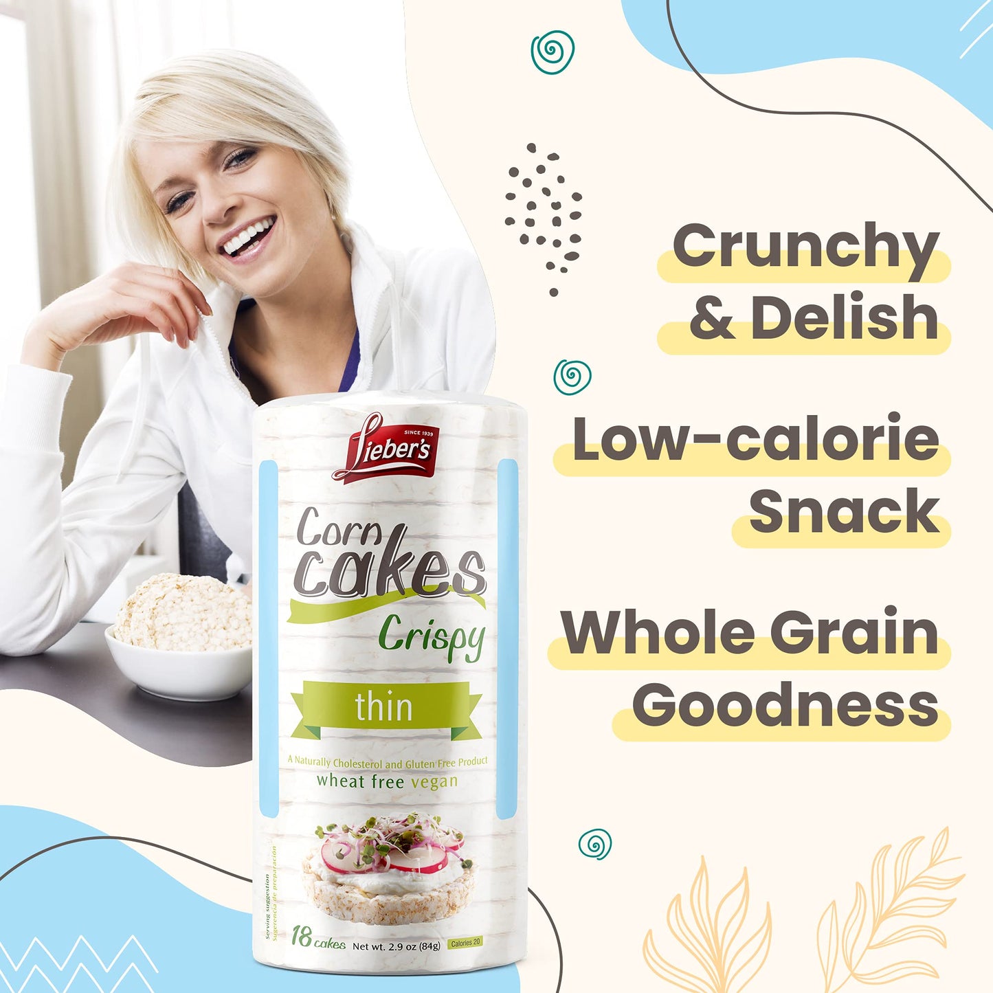LIEBERS Rice Cakes, Kosher Certified, Gluten Free, Vegan, 2.9 oz Pack of 3, Corn Flavor