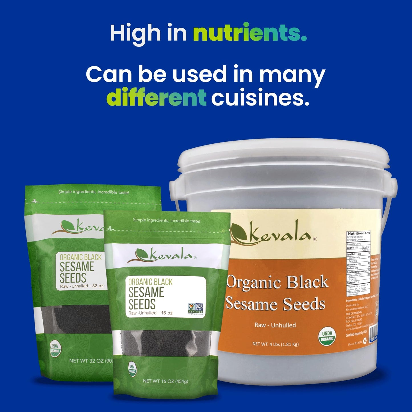 Kevala Organic Raw Black Sesame Seeds – Unhulled Sesame Seeds, Gluten Free Black Seeds, Kosher, Non-Gmo, Vegan Sesame Seeds, Bag, 32 Oz, 2 Lb