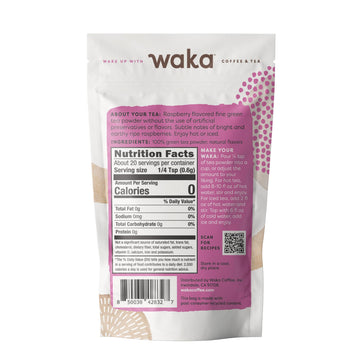 Waka Instant Green Tea Mix, Raspberry Flavored - 100% Tea Leaves, No Additives, Unsweetened Travel Size Tea Powder - Easy Quick