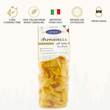 Giusto Sapore Classic Pappardelle All'Uovo Italian Egg Pasta Nest - 340G - Premium Bronze Drawn Durum Wheat Semolina Gourmet Pasta Noodles - Imported From Italy And Family Owned (Pappardella, 1 Pack)