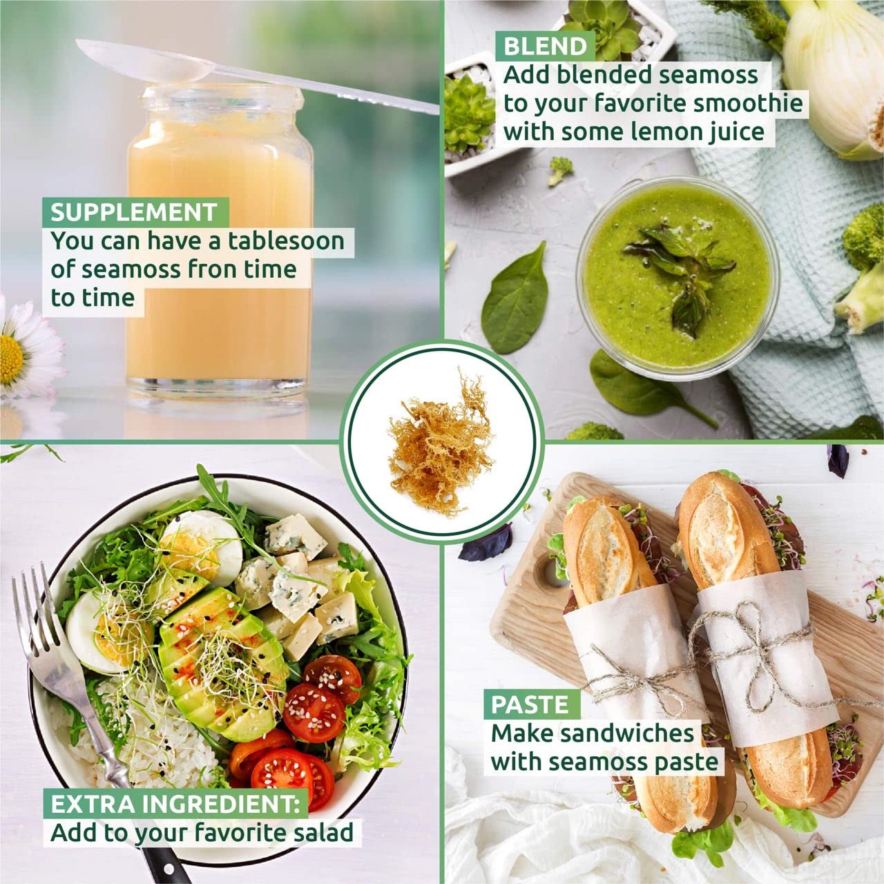 TrueSeaMoss Sea Moss Raw Gold - Organic Irish Sea Moss Gel - 16oz (Makes 200 oz) - Wildcrafted for Skin and Digestion - 1 Pound