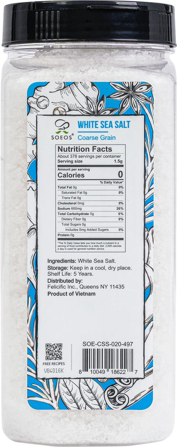 Soeos Sea Salt, Coarse Grain, 20 Oz (1.25 Pound), Non-GMO, Nature Himalayan Kosher Salt, Sea Salt for Grinder Refill (Pack of 1)