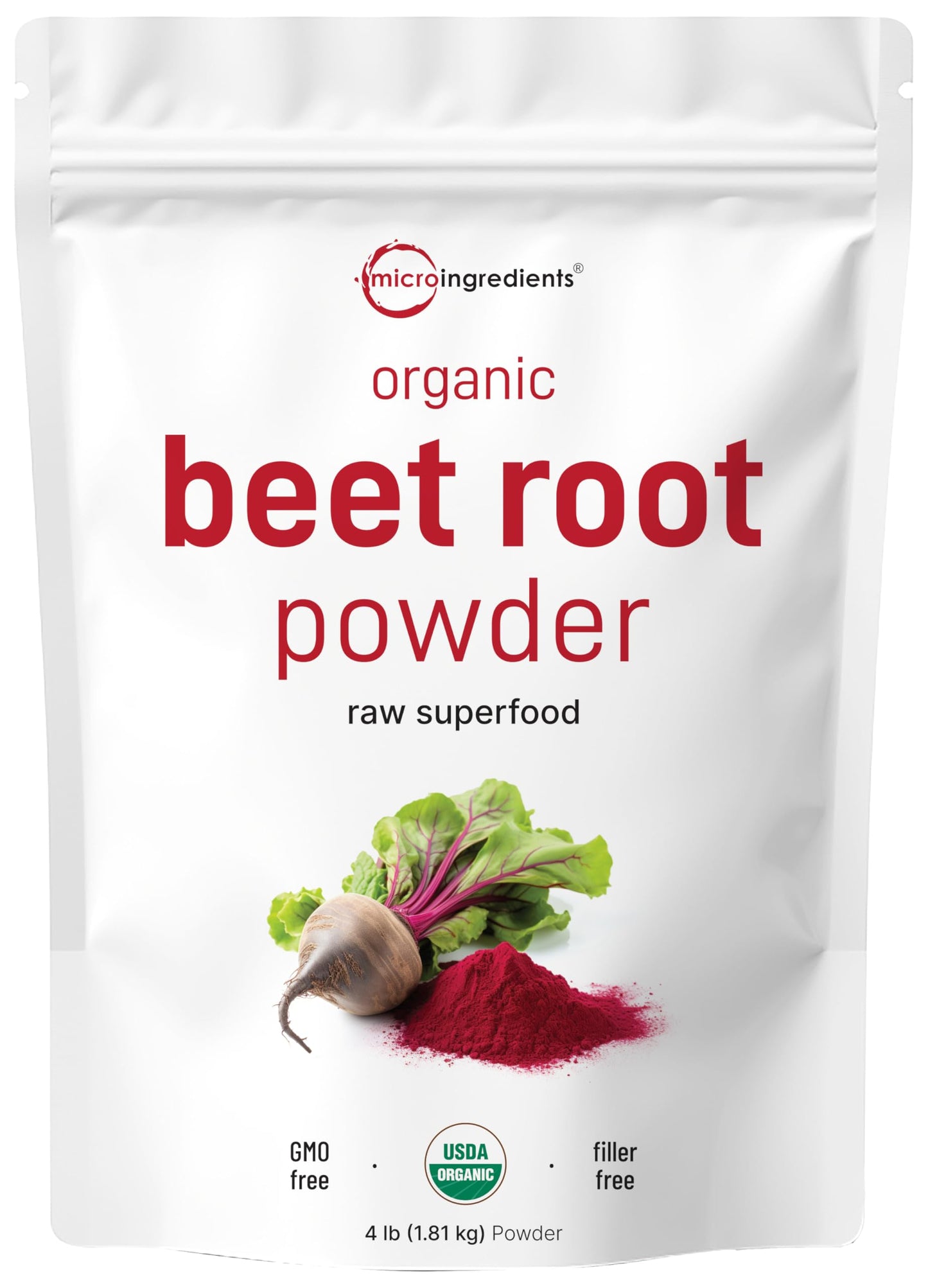 Organic Beet Root Powder 4 Pounds | Cold Pressed Water Soluble High Concentrated Raw Beet Dietary Support | Superfood Drink Mix | Non-Gmo Vegan Friendly Plant Based