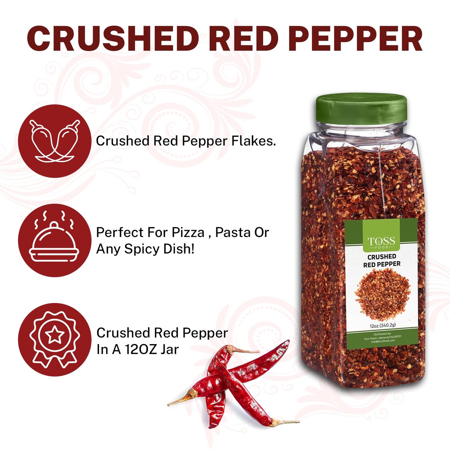 Crushed Red Pepper Flakes, Red Chili Flakes Bulk Spice 24 Oz (12 Oz Container Pack Of 2), Hot Pepper Flakes For Pizza Seasoning,