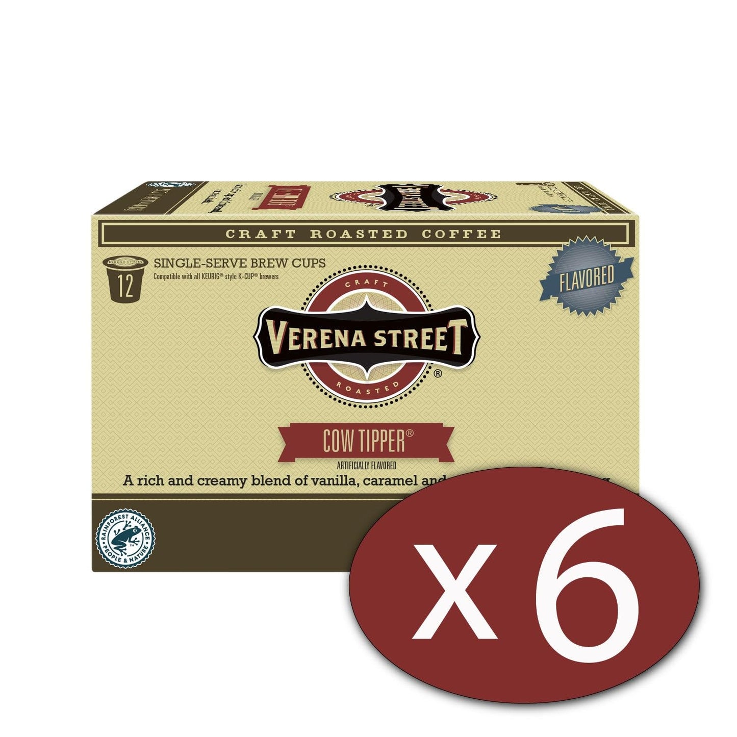Verena Street Flavored Coffee Pods, Cow Tipper, 72 Count, Rainforest Alliance Certified Arabica Coffee