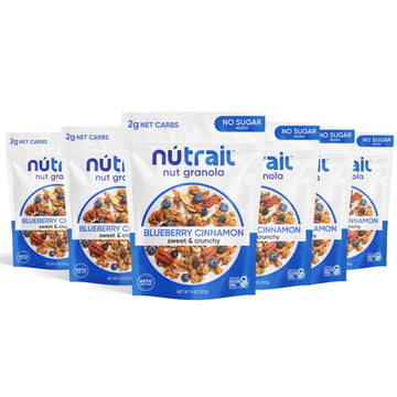 Nutrail Nut Granola, Blueberry Cinnamon, No Sugar Added, Gluten Free, Grain Free, Keto, Low Carb, Healthy Breakfast Cereal 8 Oz.
