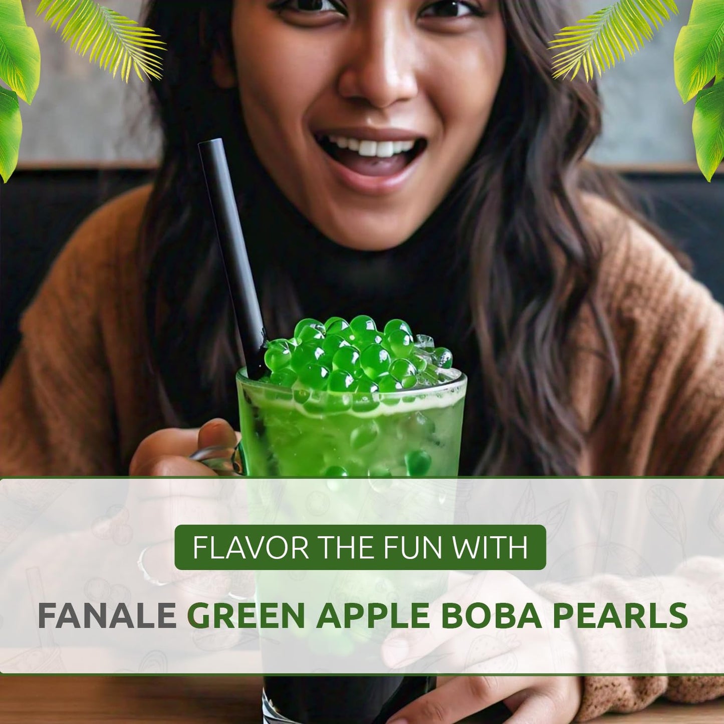 Fanale Green Apple Popping Boba Pearls, Vegan, Non GMO, Gluten Free, Fat Free, Perfect for Bubble Tea, Smoothies, Ice Cream, Des