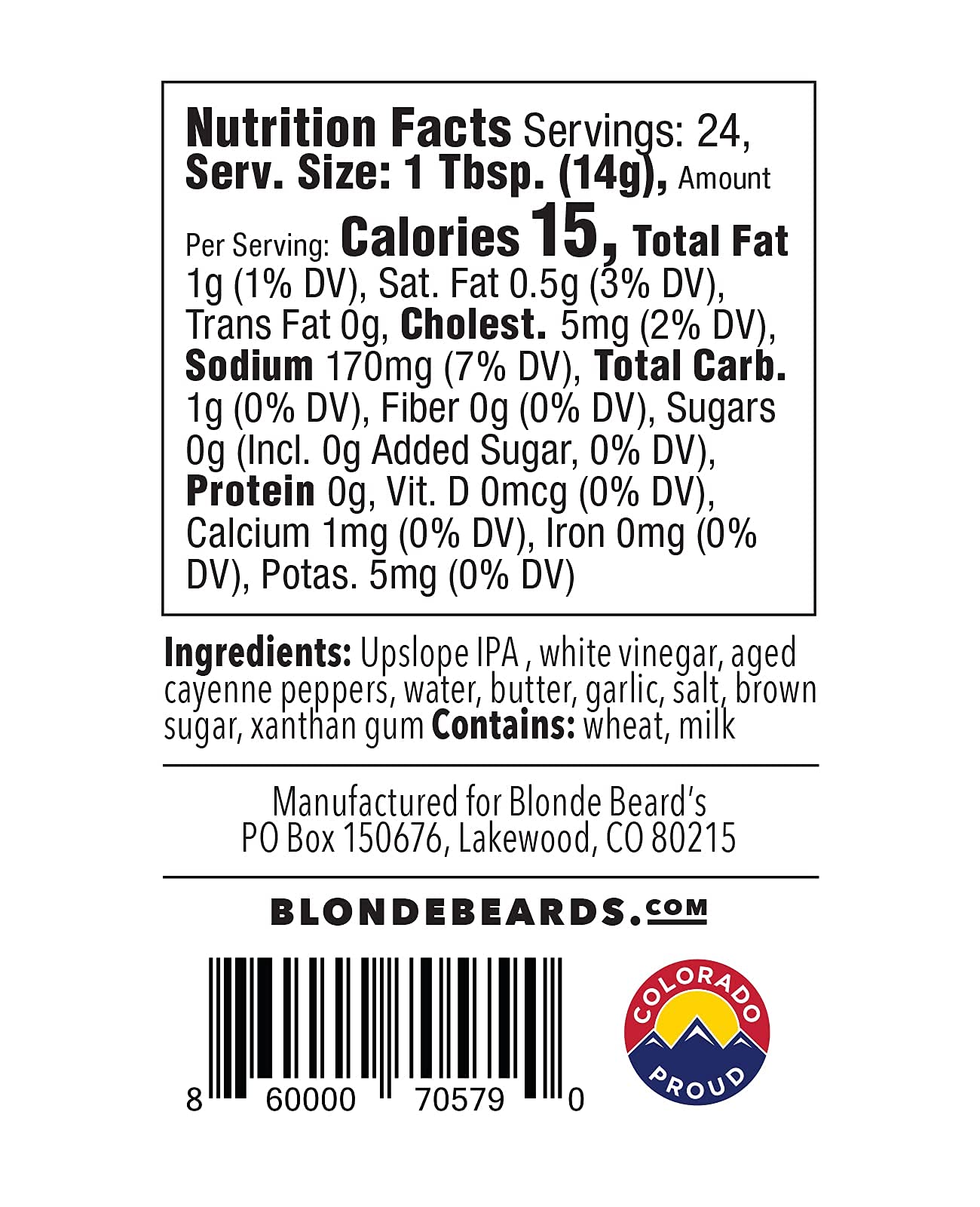 Blonde Beards Ipa Buffalo Sauce - (Medium/Hot) - Made With Upslope India Pale Ale - Great On Chicken Wings - Hot & Hoppy - Craft Malt-Inspired, Cayenne Pepper, Garlic, Butter - All Natural (12 Fl Oz)
