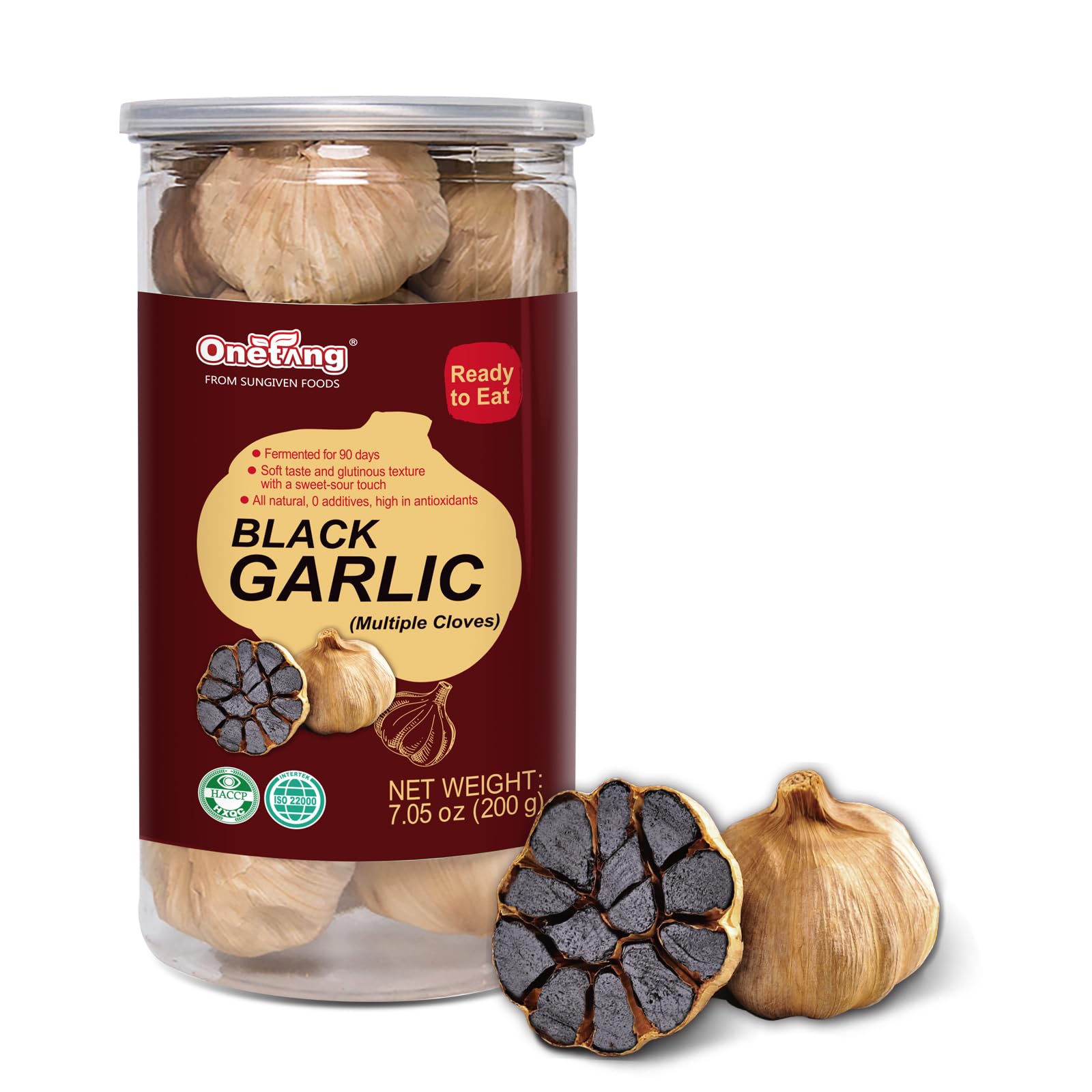 ONETANG Black Garlic 7.05 Oz (200g.), Multiple Black Garlic Fermented for 90 Days, Super Foods, Non-GMO, Non-Additives, High in