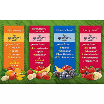 Gourmet Kitchn Naked Juice Variety Pack - Strawberry Banana, Mighty Mango, Berry Blast, Blue Machine - 24 Pack (10 oz) - No Sugar Added, Non GMO